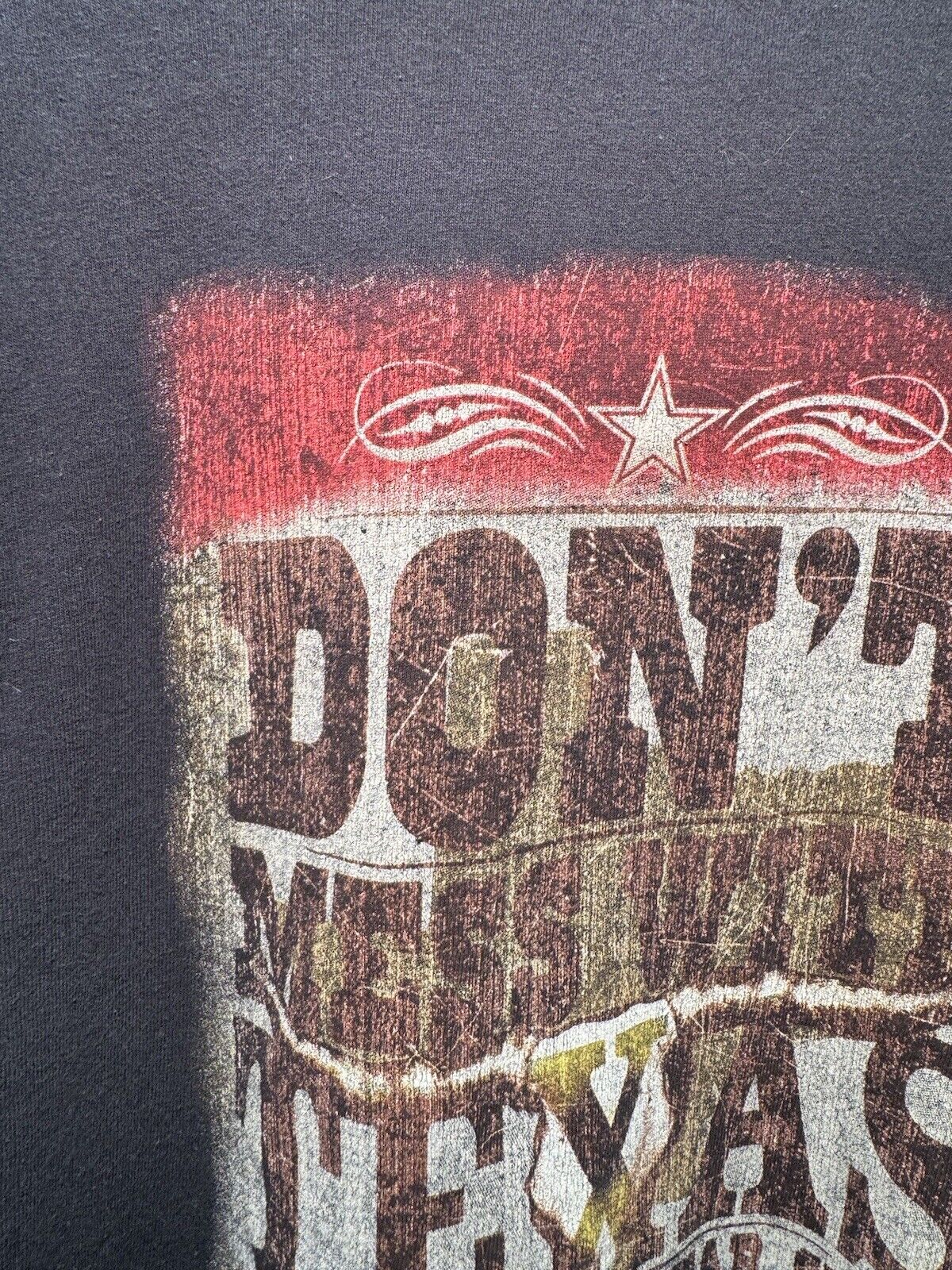 Vintage Don’t Mess With Texas L/S T-Shirt Black Gildan Sz L Dbl Sided Lone Star 