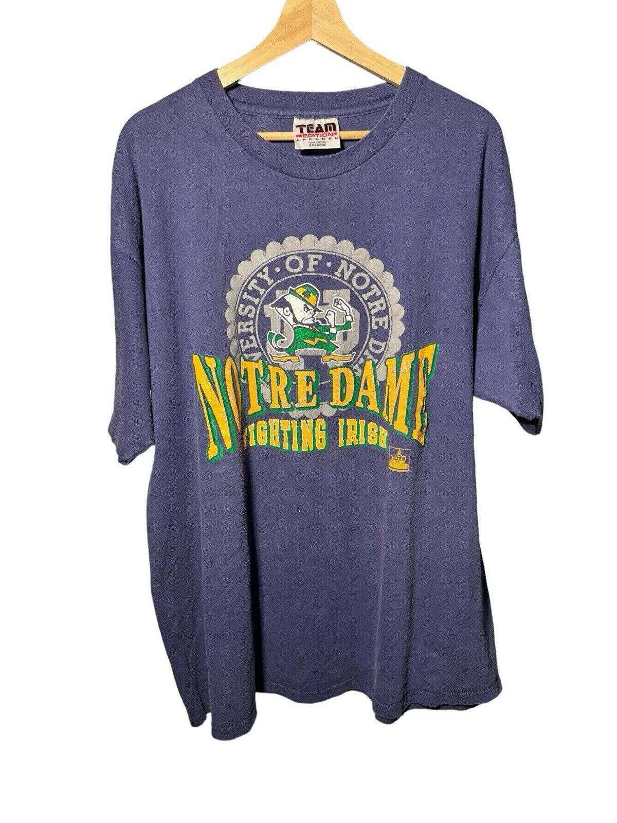 Vintage 90s Notre Dame Fighting Irish Navy Single Stitch Shirt Size XXL 