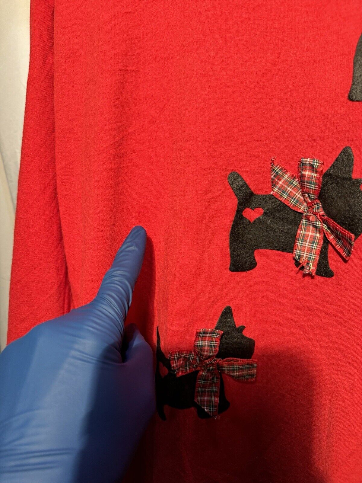 Vintage 80s Christmas Bows Scottish Terrier T-Shirt Sz XL Red Long Sleeve 