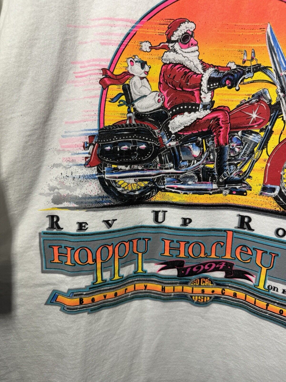 VTG 1994 HAPPY Harley Days Rodeo Dr T-shirt Christmas Santa Beverly Hills 3XL