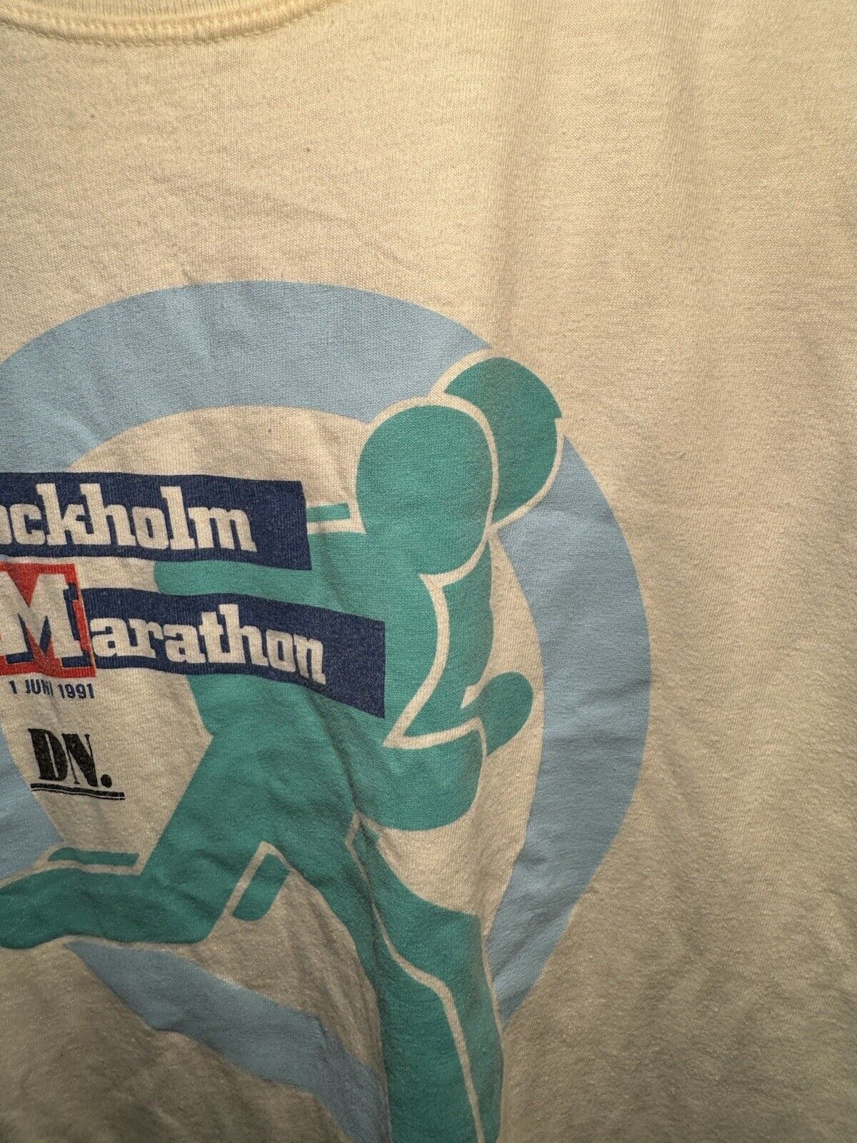 Vintage Stockholm Marathon 1991 T-Shirt Size L White Single Stitch Tee 