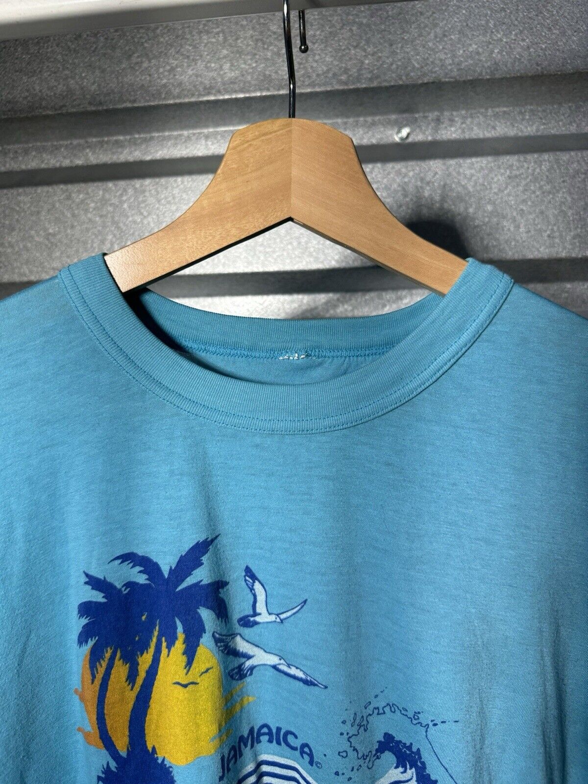 Vintage 80s 90s Jamaica T-Shirt Ocean Birds Nature Blue Sz M Single Stitch