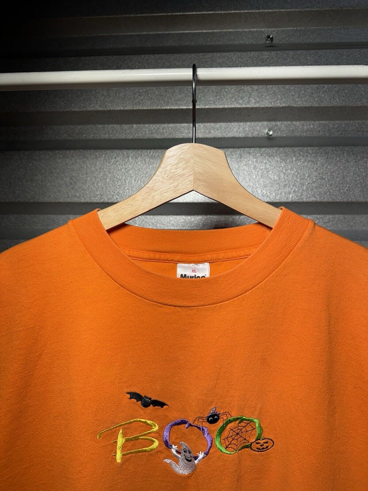 Vintage Halloween Boo Embroidered T-Shirt Orange Sz XL Murina Ghost 