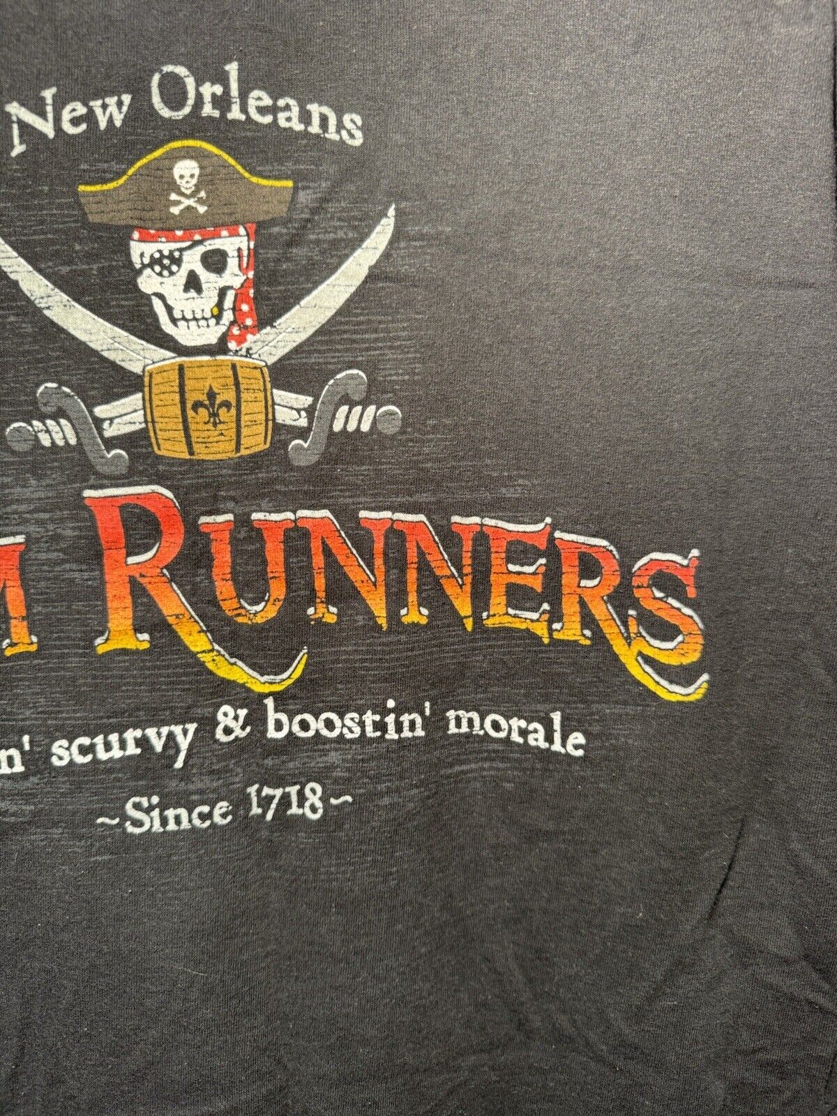 Vintage New Orleans Rum Runners T-Shirt Sz L Black Double Sided Skull USA