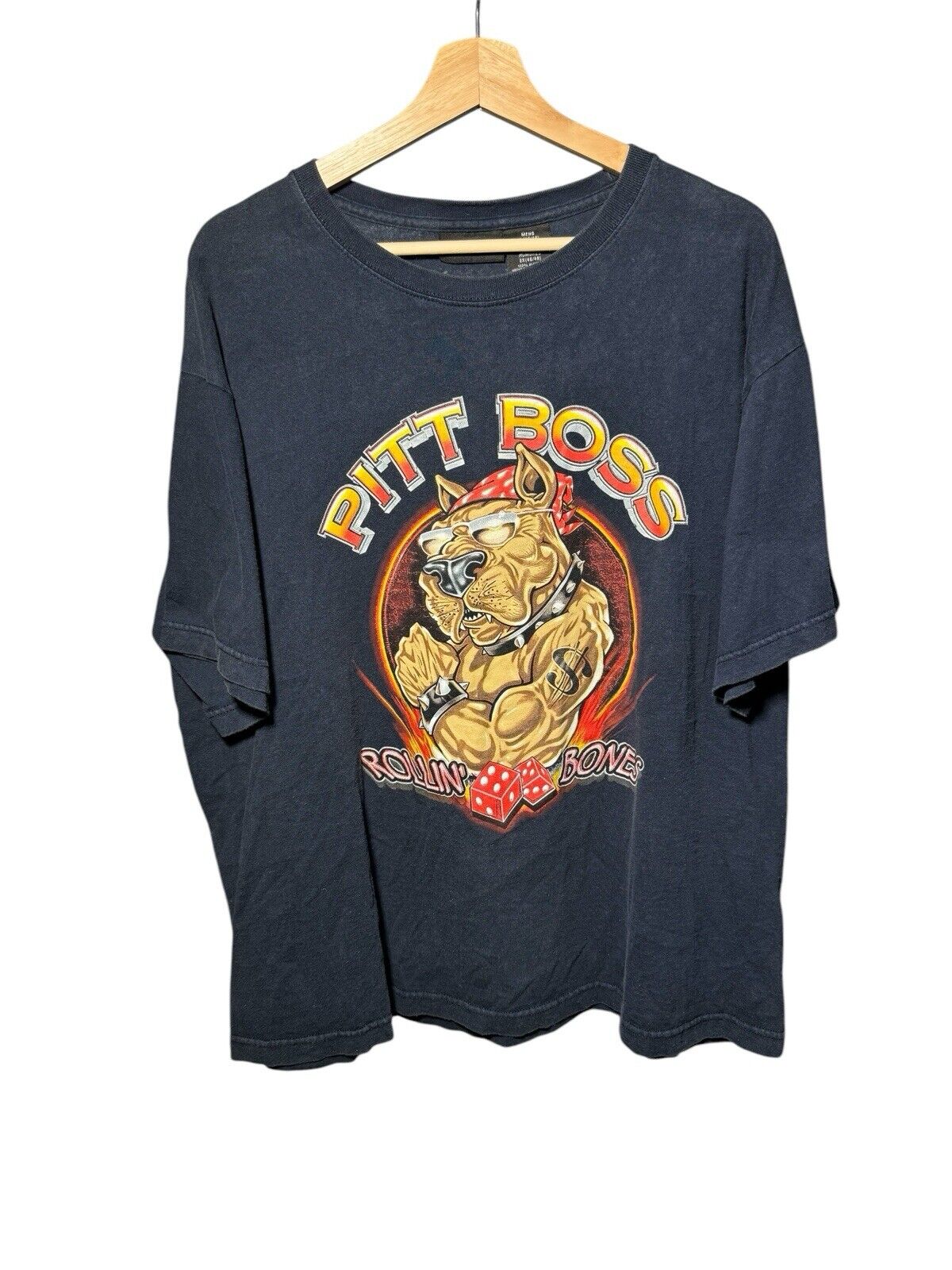 Vintage Pitt Boss T-Shirt Sz XL Navy Blue Gambling Dog No Boundaries 