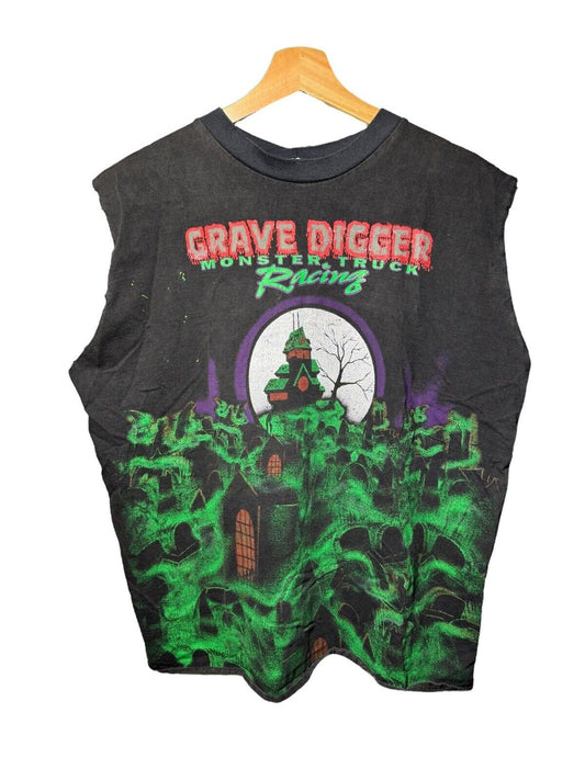 Vintage Grave Digger Shirt Men’s L Monster Truck Racing All Over Print USA 90s