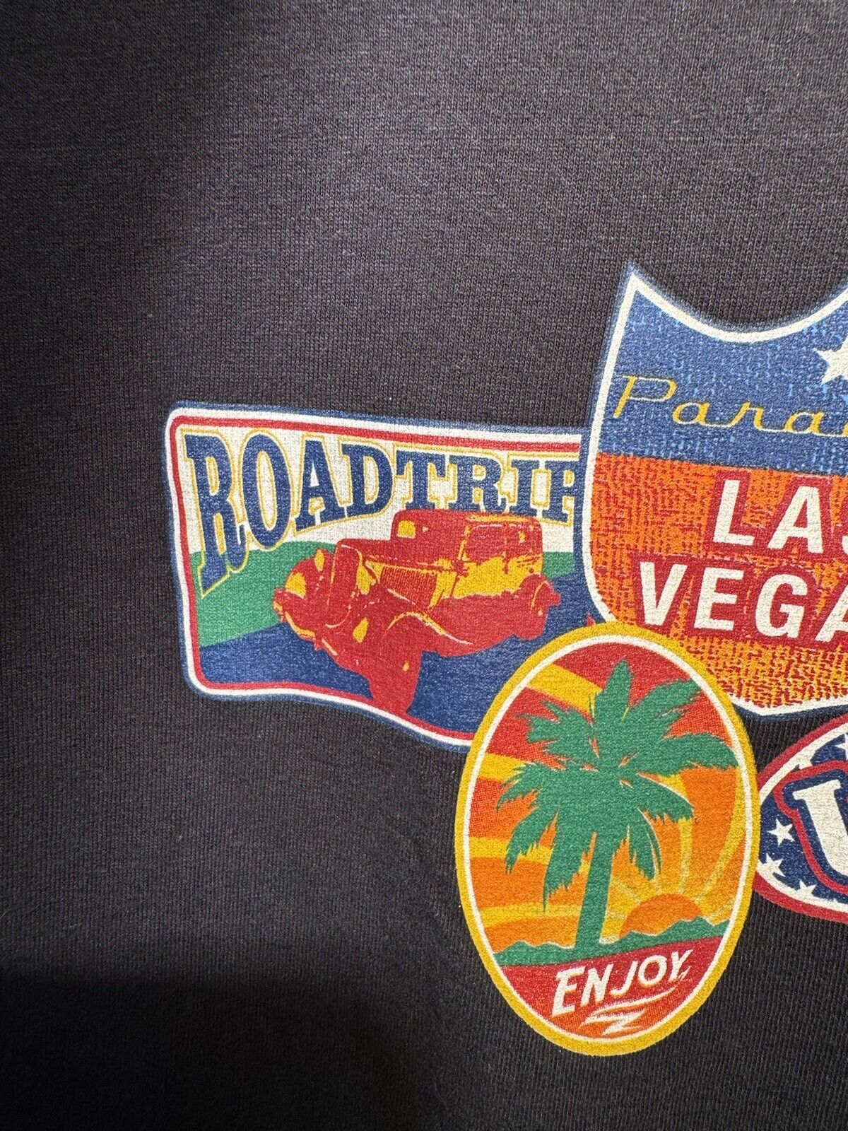 Vintage Las Vegas Road Trip T-Shirt Size L Black Graphic Gildan Tee 