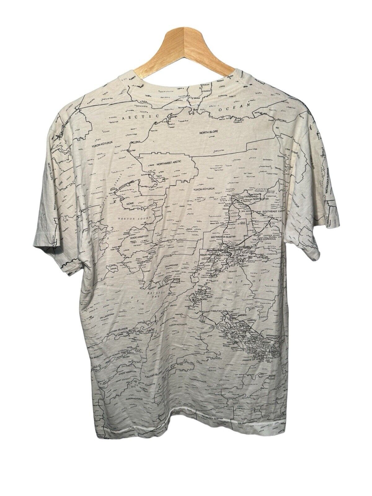 Vintage Alaska State Lakes Roads Highways Map AOP Shirt Size M White 