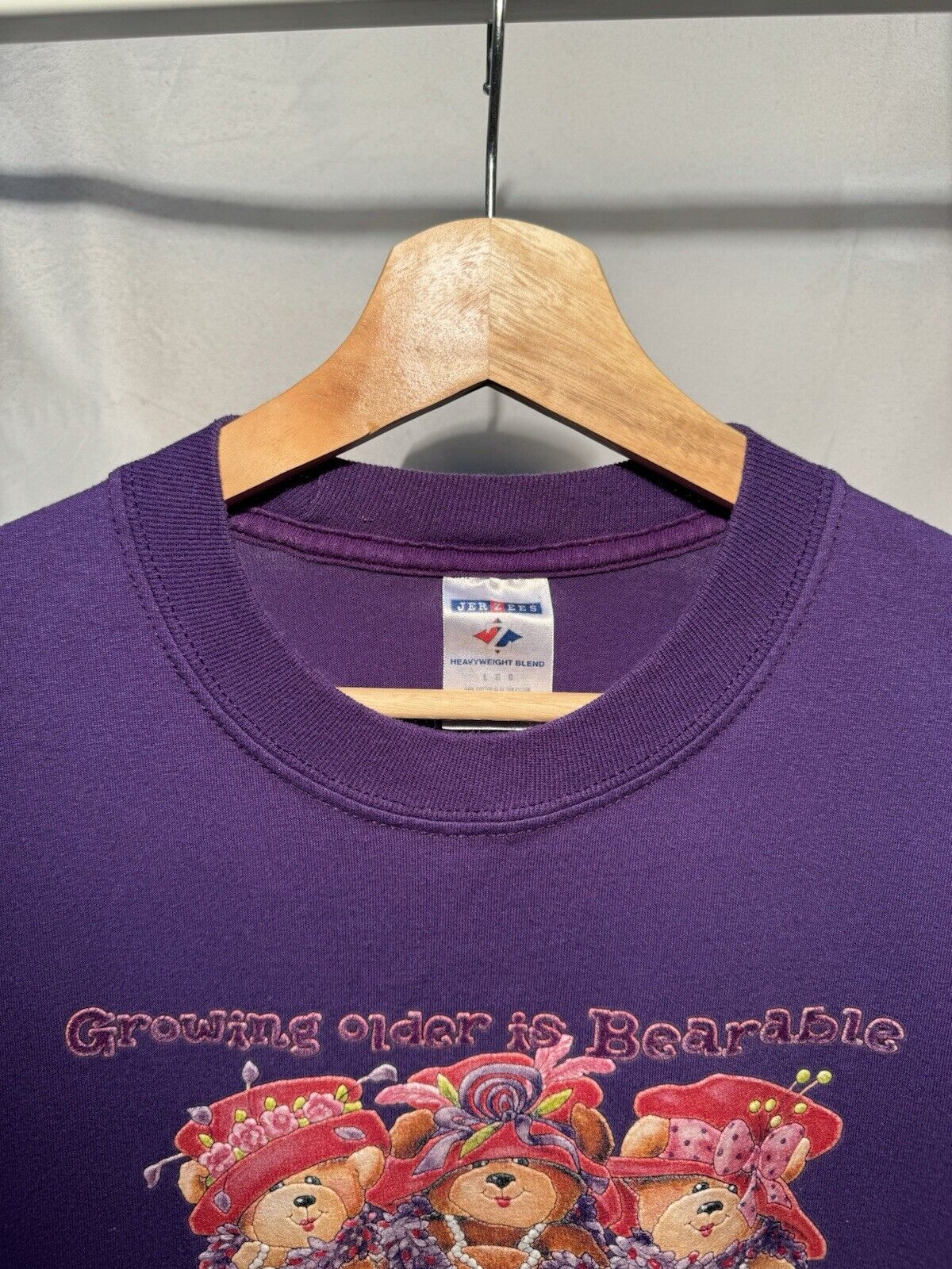 Vintage Growing Older Is Bearable T-Shirt Sz L Purple Quotes Couture Jerzees