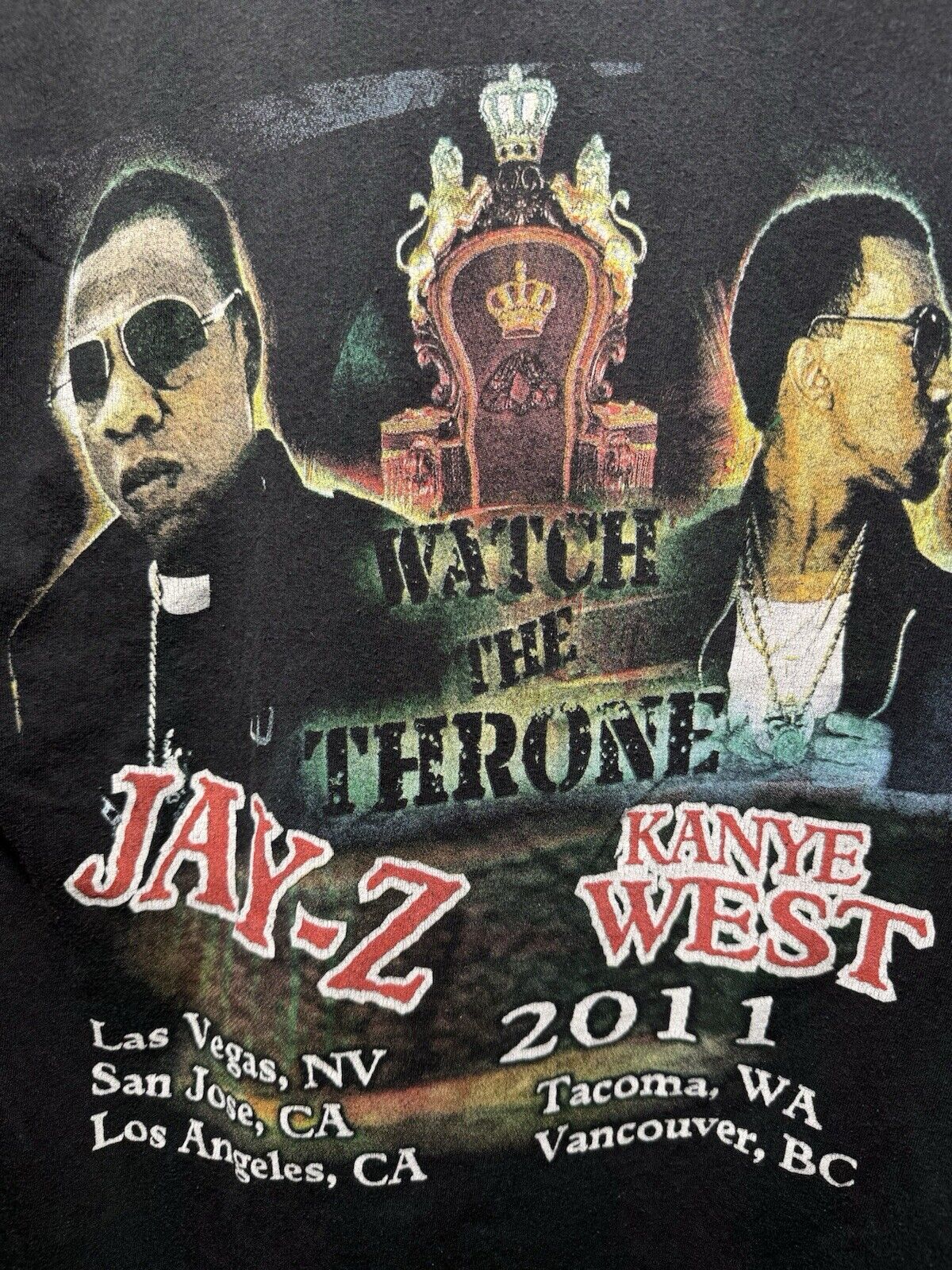 Vintage 2011 Watch The Throne Tour Concert T-Shirt Jay-Z Kanye West S Rare