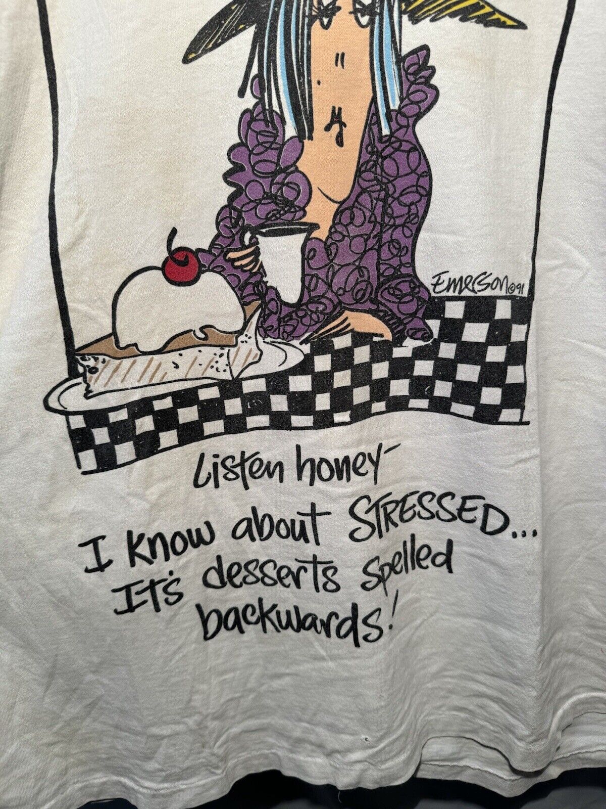 Vtg 90s Listen Honey I Know Stressed Women T-Shirt Single Stitch Funny XL 