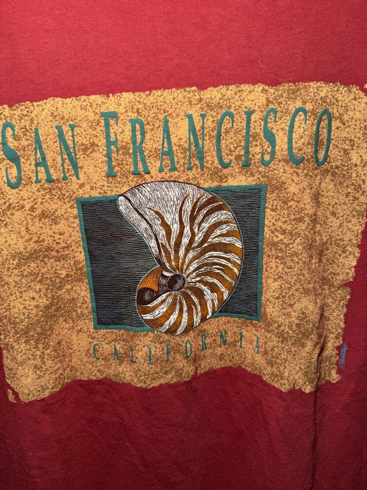 Vintage 80s 90s San Francisco Shell Graphic T-Shirt Sz L Red Short Sleeve 