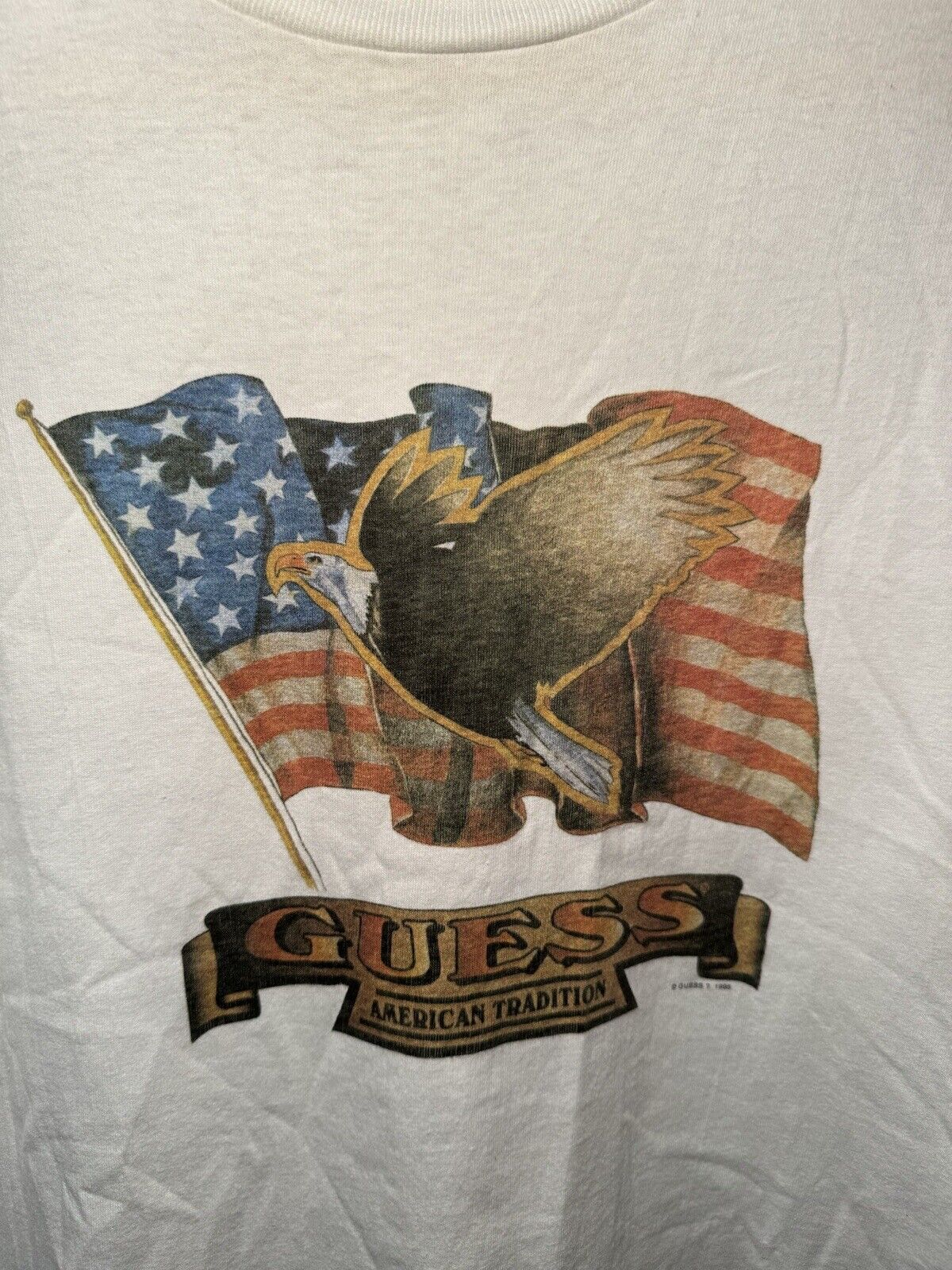 Vintage 90s 1995 Guess Jeans USA American Tradition T Shirt Adult M White Mens