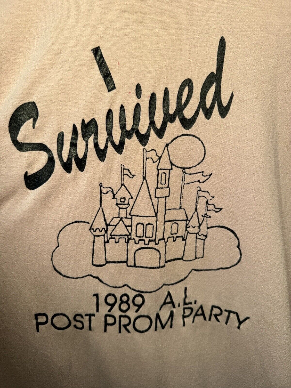 Vintage 1989 Pink I Survived Prom T-Shirt Stedman Sz XL Single Stitch 