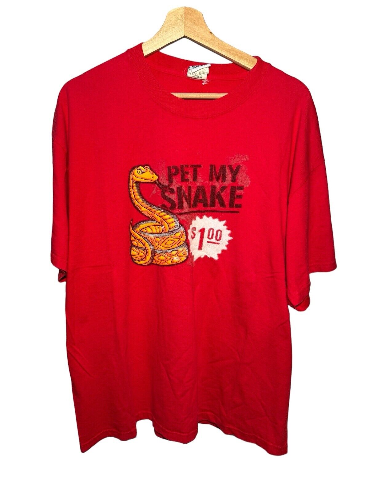 Vintage Rare Pet My Snake T-Shirt Sz XL Red Funny Tee 2003 