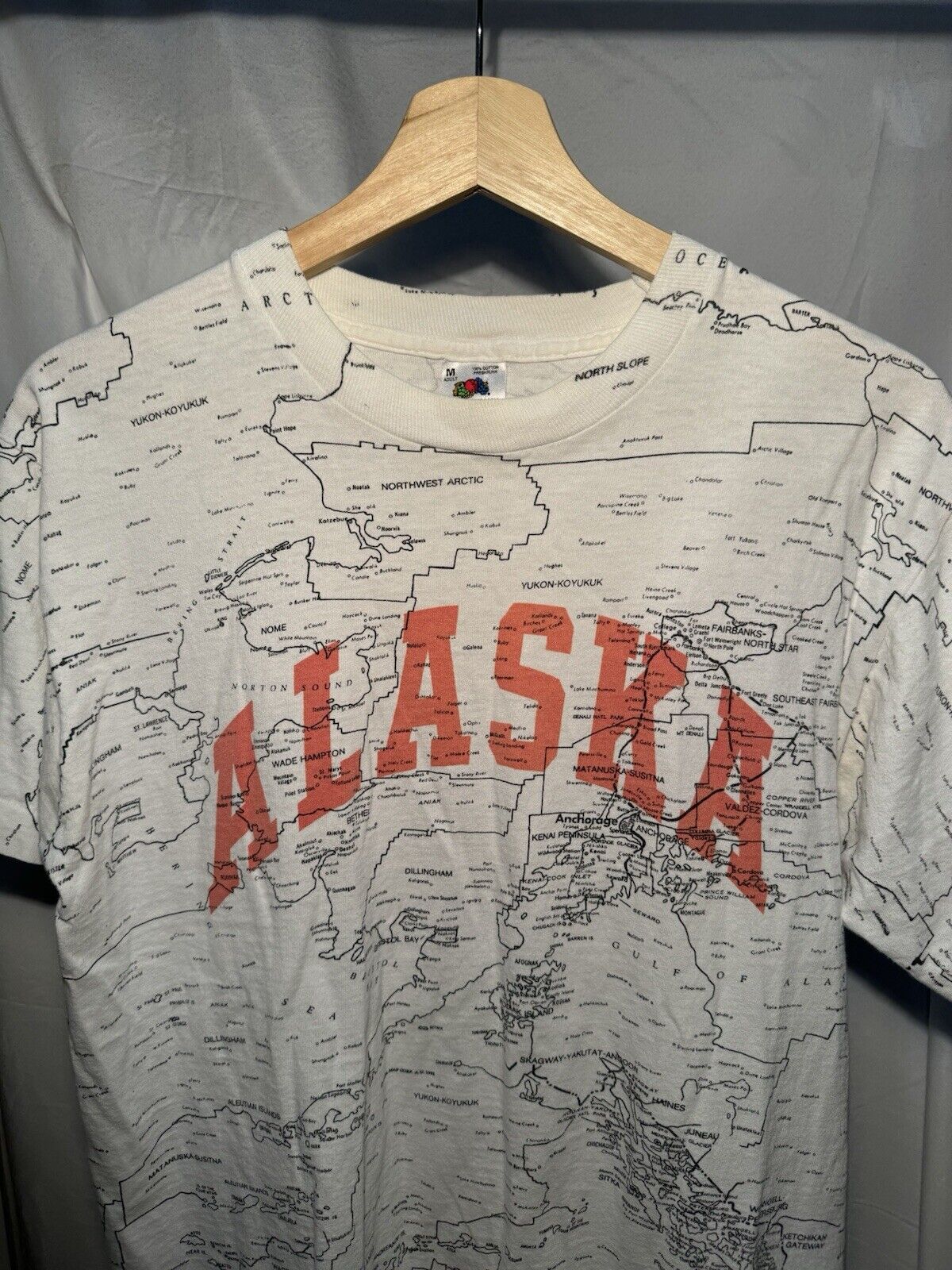 Vintage Alaska State Lakes Roads Highways Map AOP Shirt Size M White 