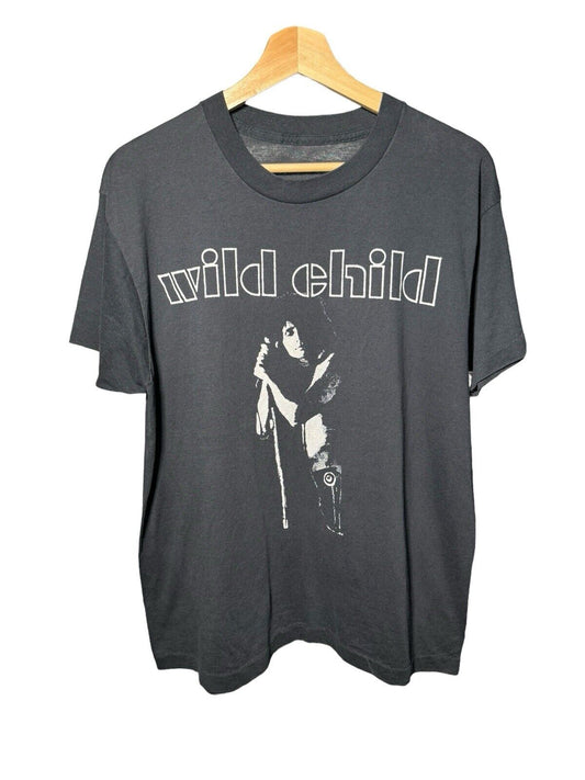 Vintage 1980s Jim Morrison Wild Child Shirt Black Sz L Very Rare Band Music Tee