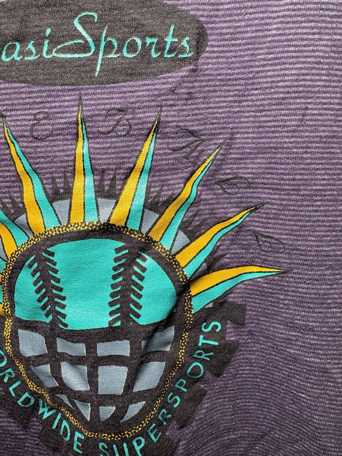 Vintage Worldwide Sports Baseball  Surf Odyssey T-Shirt Sz L Purple 