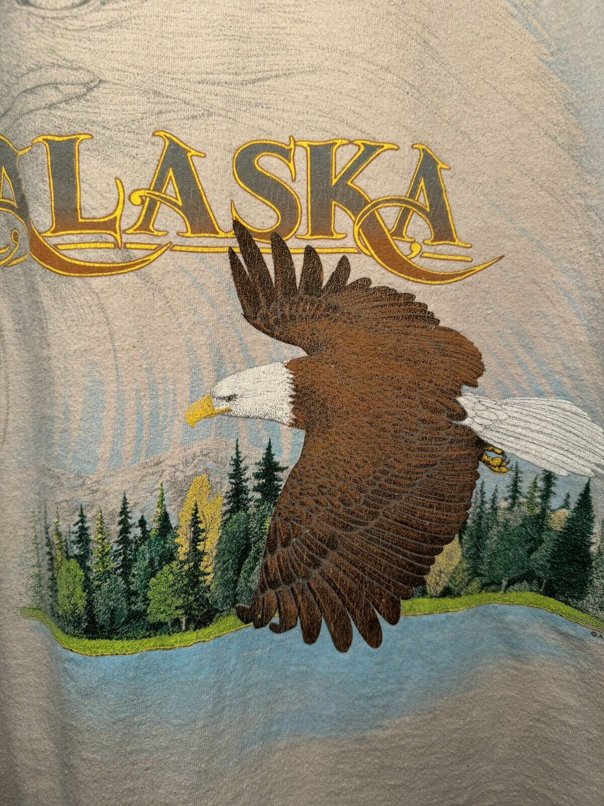 Vintage 90’s Alaska Eagle Graphic Single Stitch T-Shirt Beige Tan Size XL USA