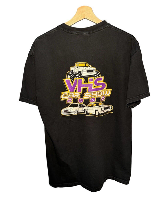 Vintage 2002 VHS Car Show T-Shirt Black Sz L Hanes Double Sided Car Tee 