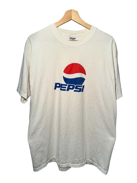 Vintage Early 2000s PEPSI Soda Pop Drink Graphic Promo White Shirt Men's XL