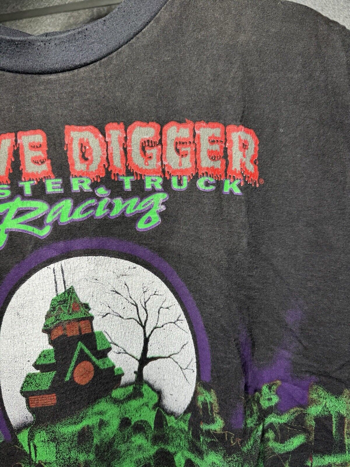 Vintage Grave Digger Shirt Men’s L Monster Truck Racing All Over Print USA 90s