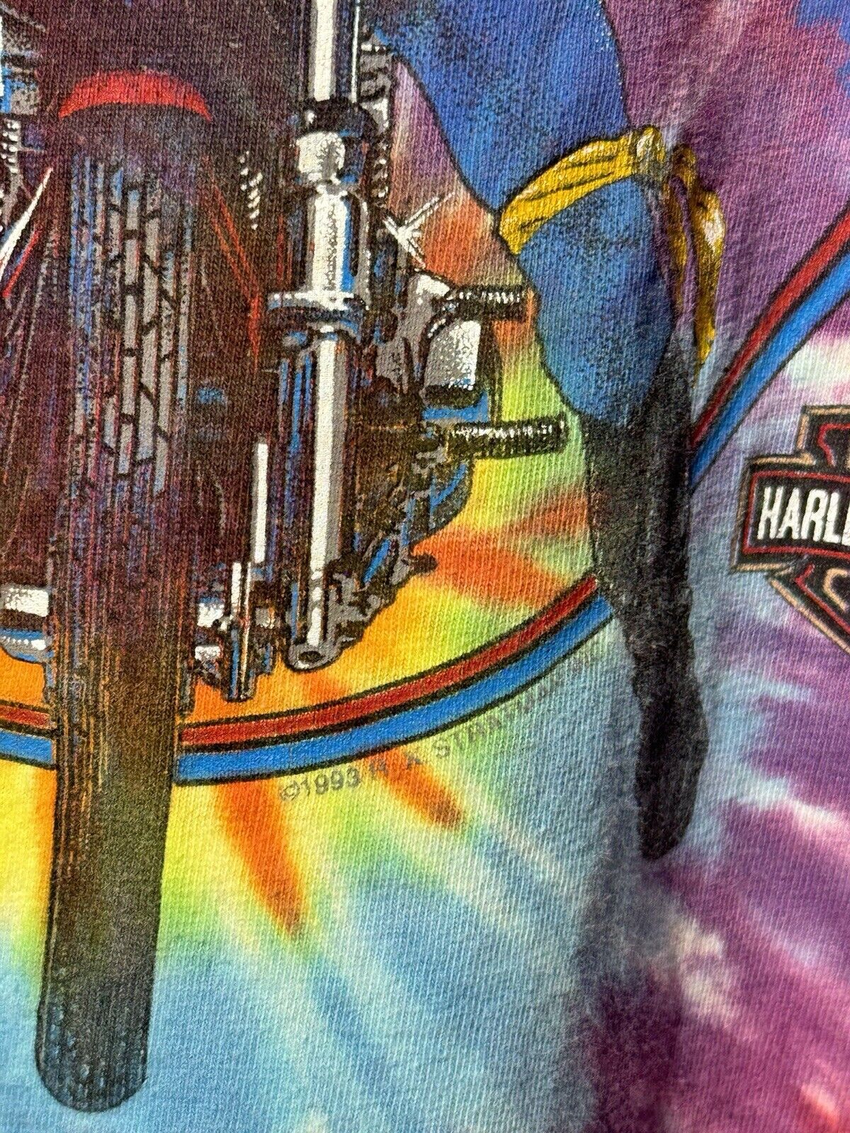 VTG 90s HARLEY DAVIDSON TIE DYE T SHIRT EXTRA LARGE BUILT TO HANDLE ANYTHING 