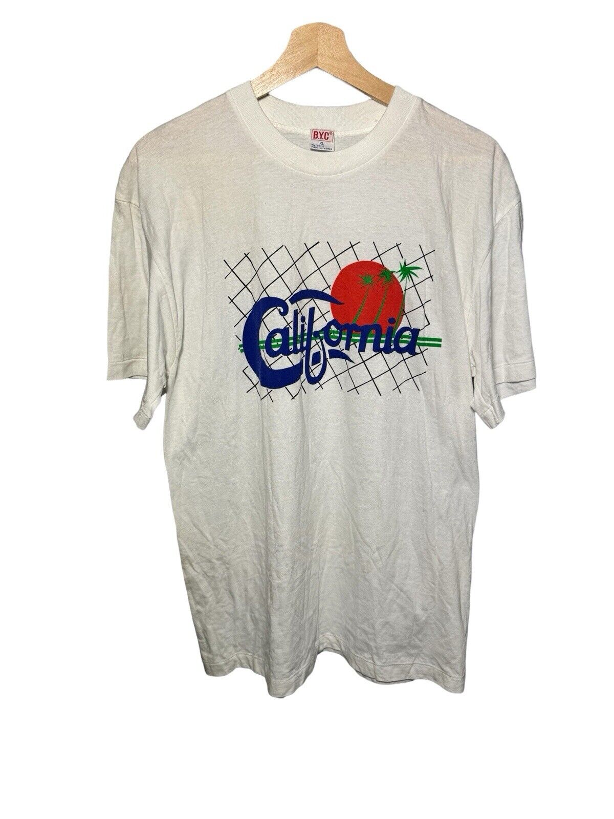 Vintage California T-Shirt XL Palm Tree Graphic BYC Single Stitch White 