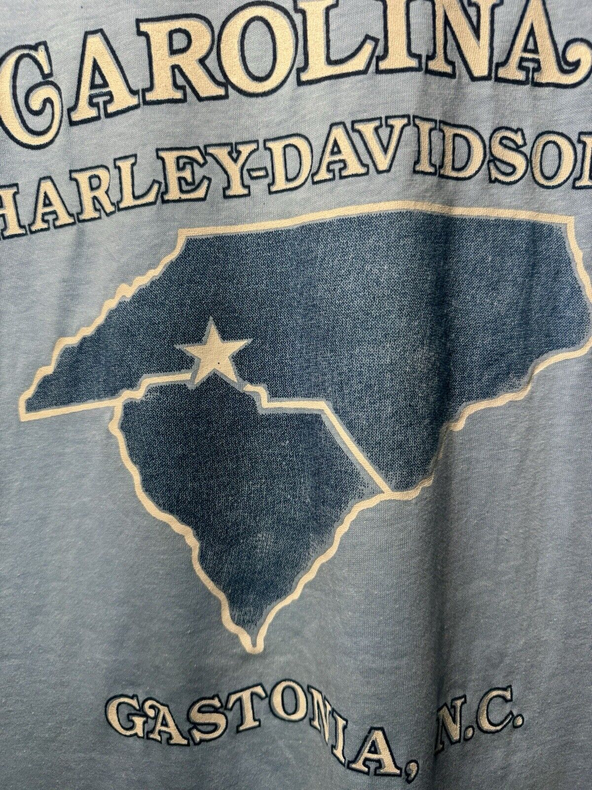 Vintage 80s Harley Davidson Blue T-Shirt Biker North Carolina Sz L Biker USA 