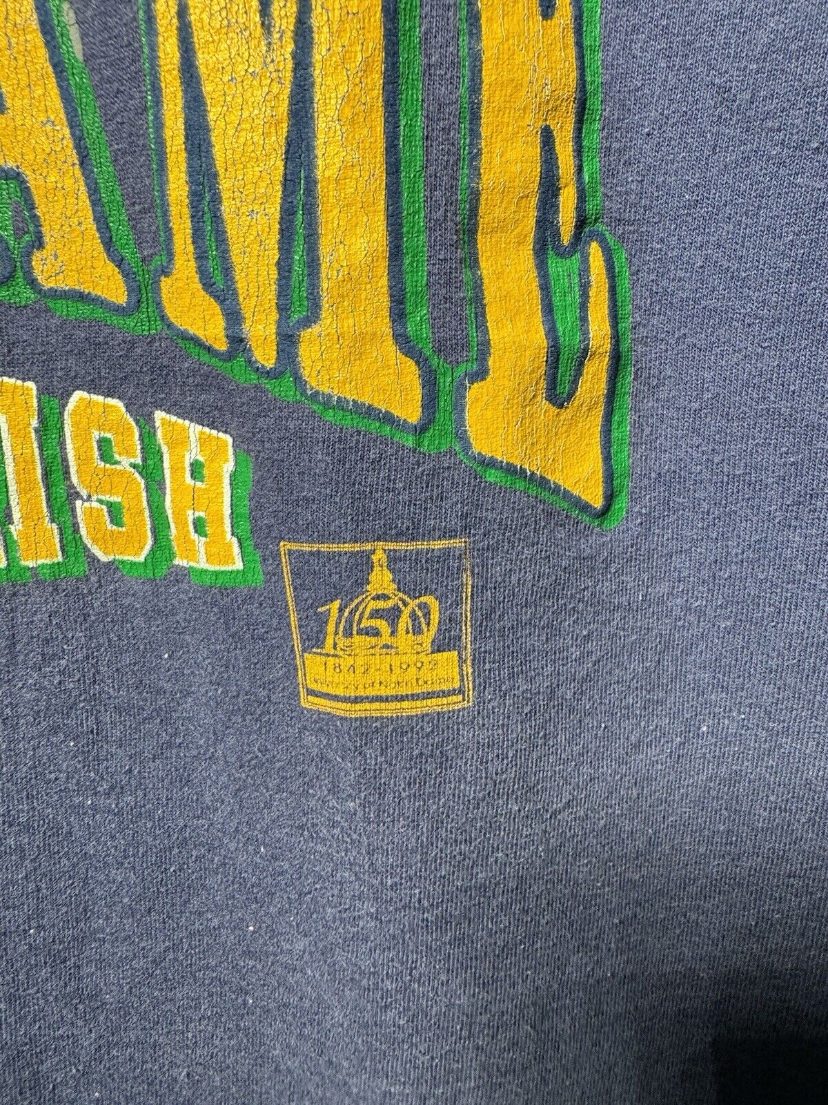 Vintage 90s Notre Dame Fighting Irish Navy Single Stitch Shirt Size XXL 