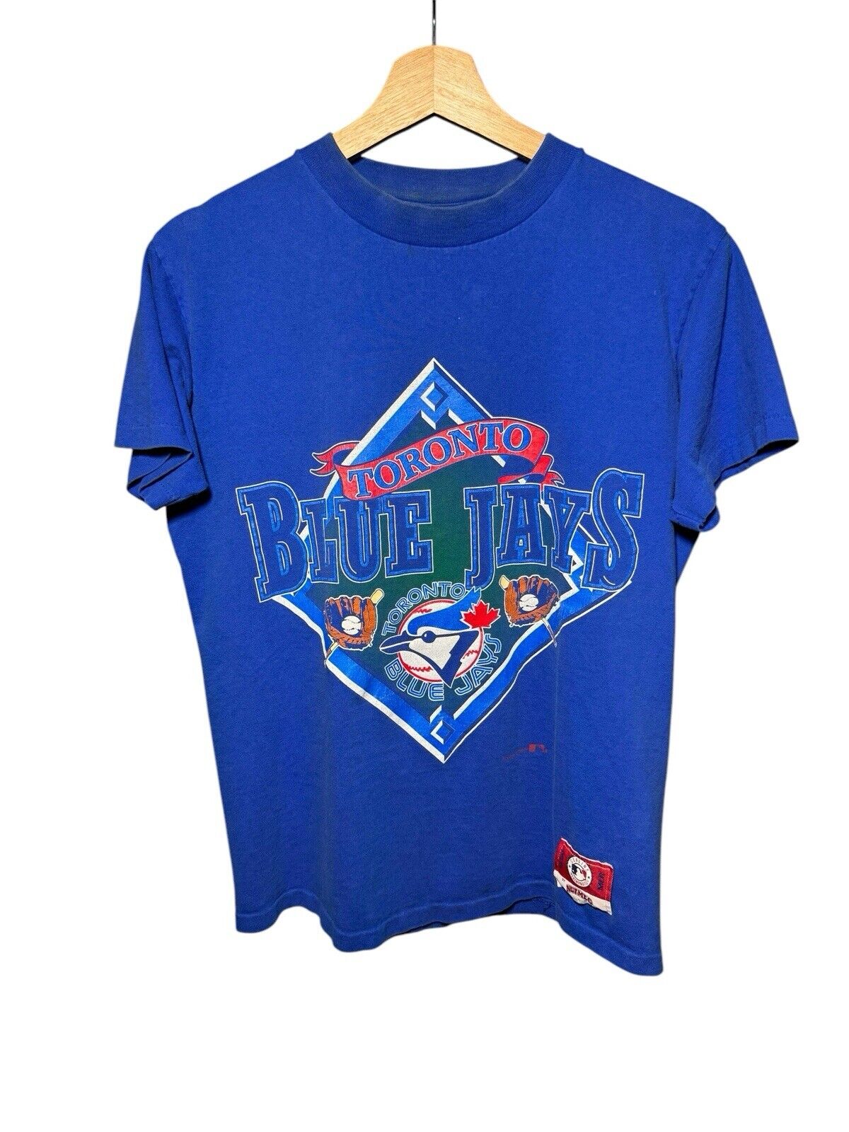 Vintage 90s Toronto Blue Jays T-Shirt Blue Sz Medium Nutmeg MLB 