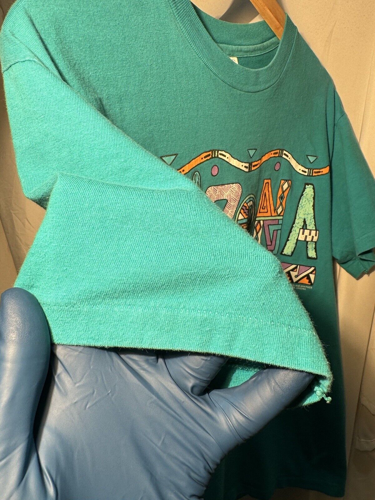 Vintage Arizona Spell-out Graphic Blue T-Shirt Sz M Hanes Single Stitch 