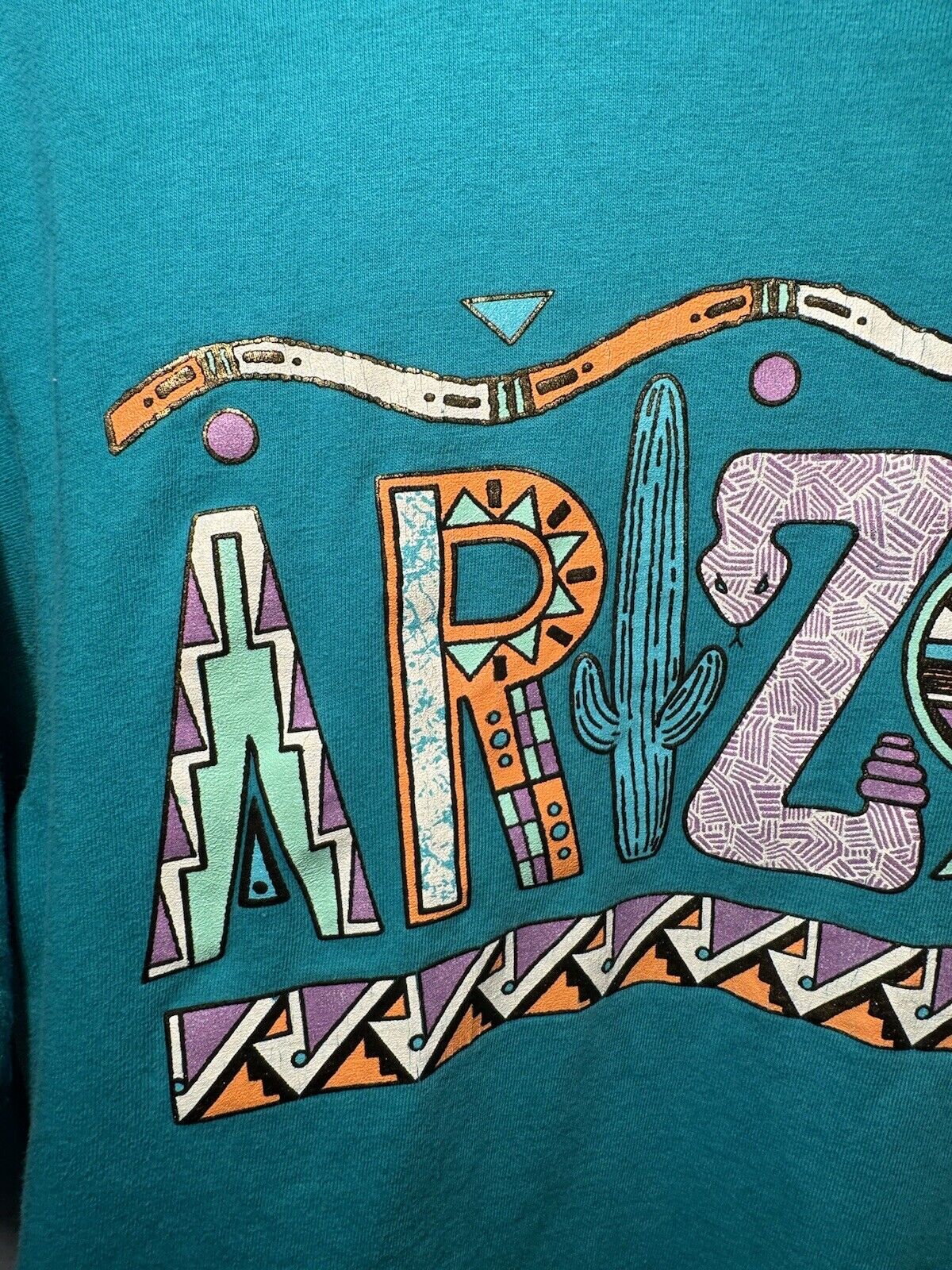 Vintage Arizona Spell-out Graphic Blue T-Shirt Sz M Hanes Single Stitch 