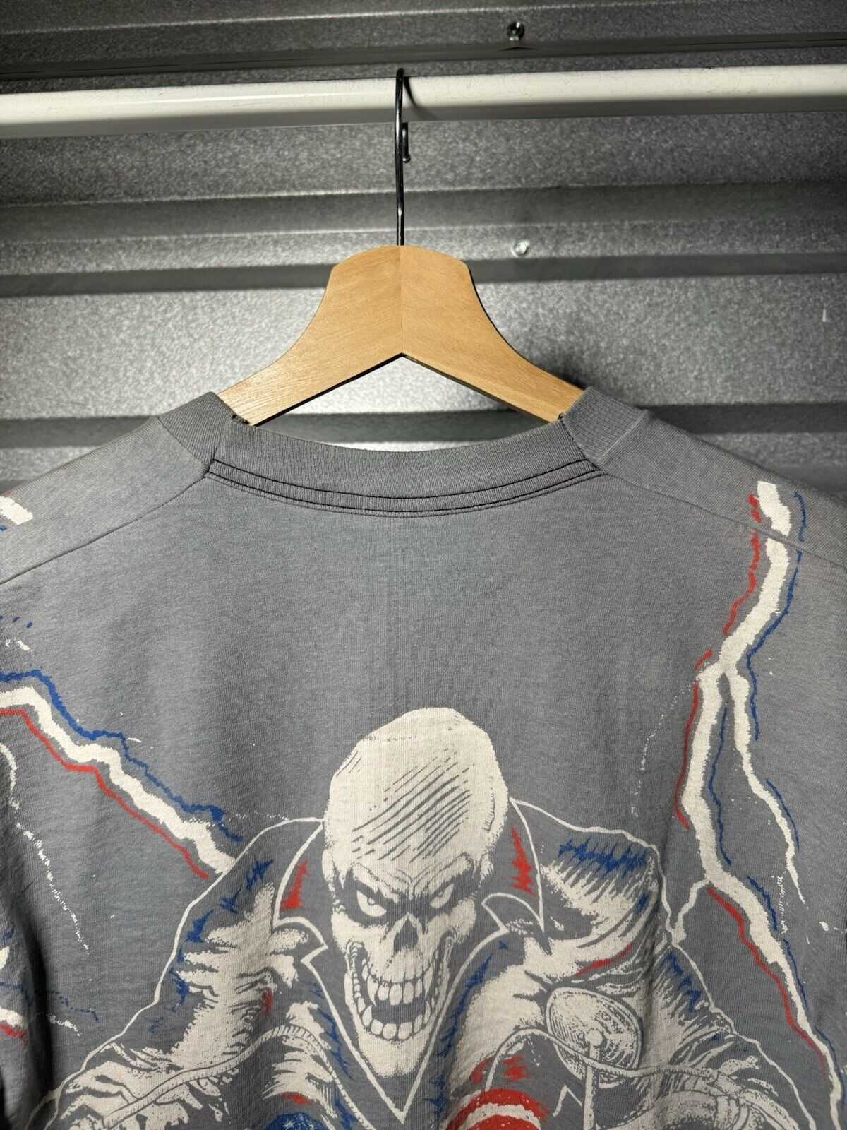 Vintage 1994 USA Biker Motorcycle Skull AOP Sz L Faded Fruit Of The Loom RARE