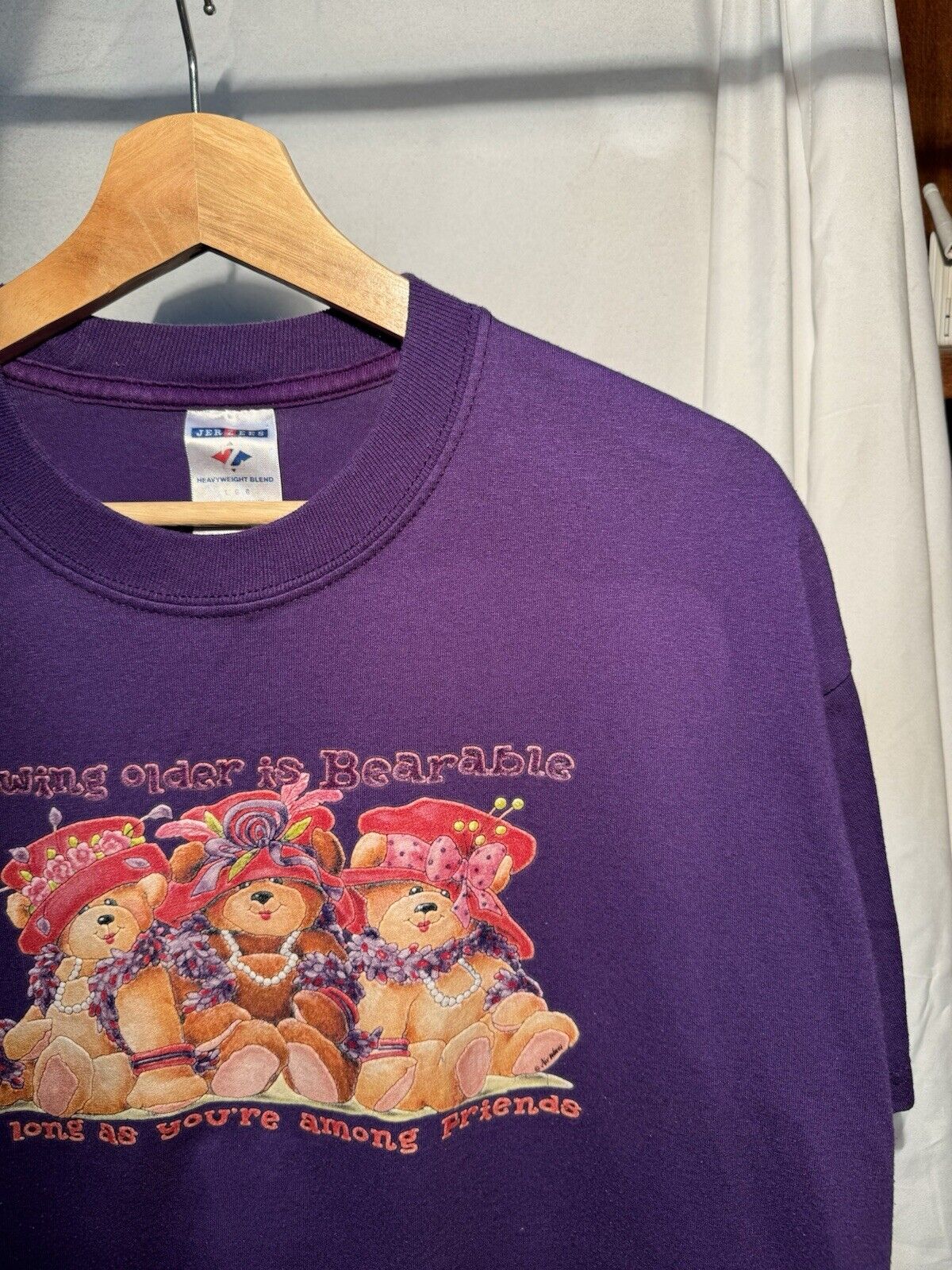 Vintage Growing Older Is Bearable T-Shirt Sz L Purple Quotes Couture Jerzees