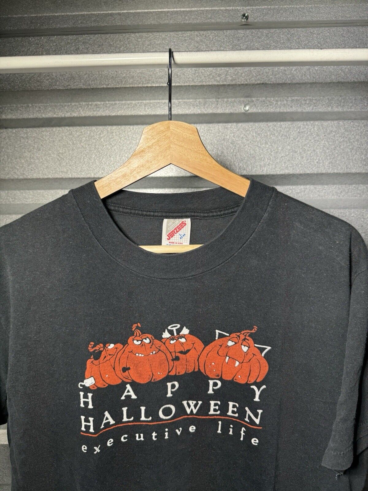 Vintage Jerzees Happy Halloween Executive Life T-Shirt Black Single Stitch Sz L