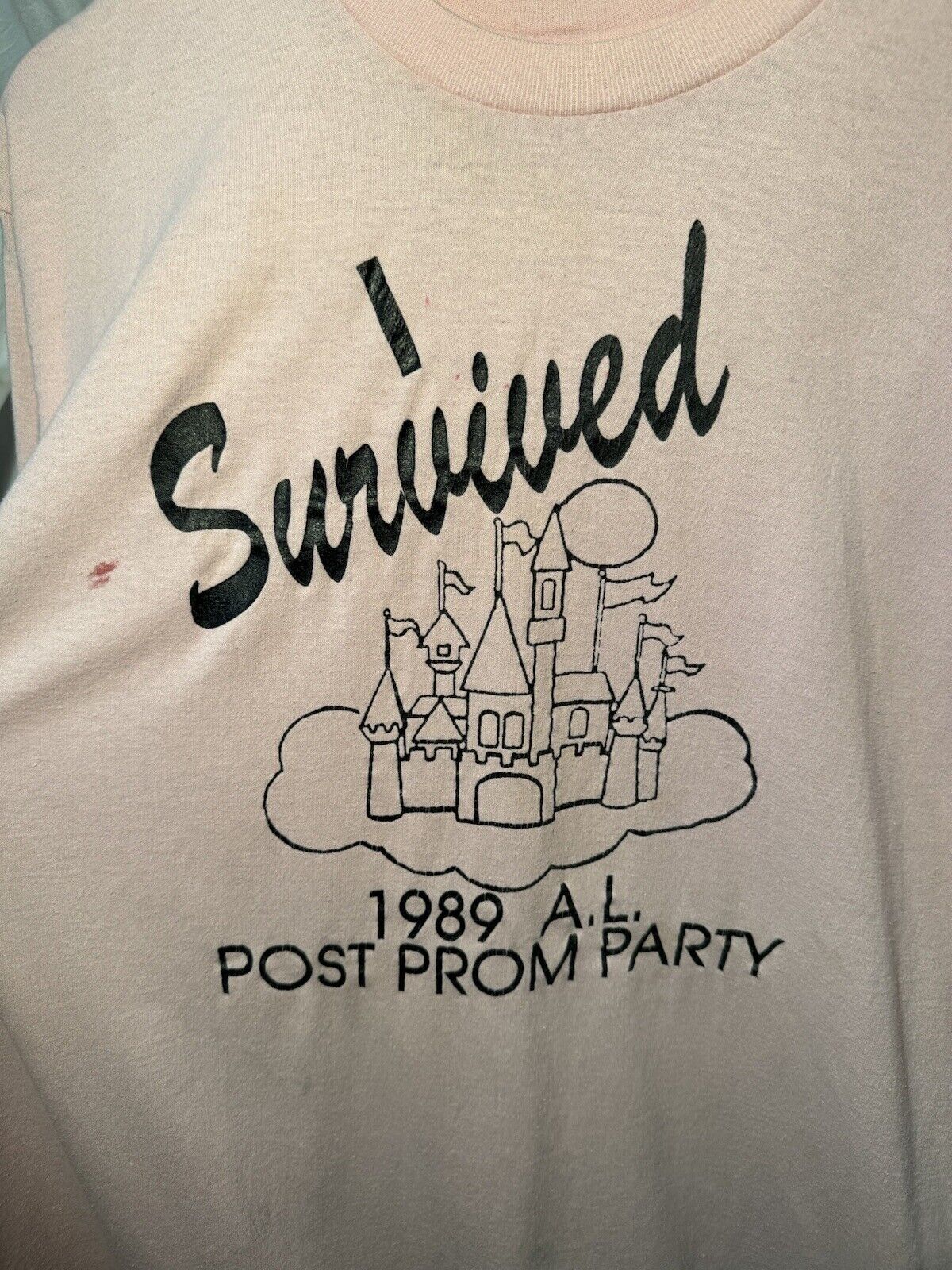 Vintage 1989 Pink I Survived Prom T-Shirt Stedman Sz XL Single Stitch 