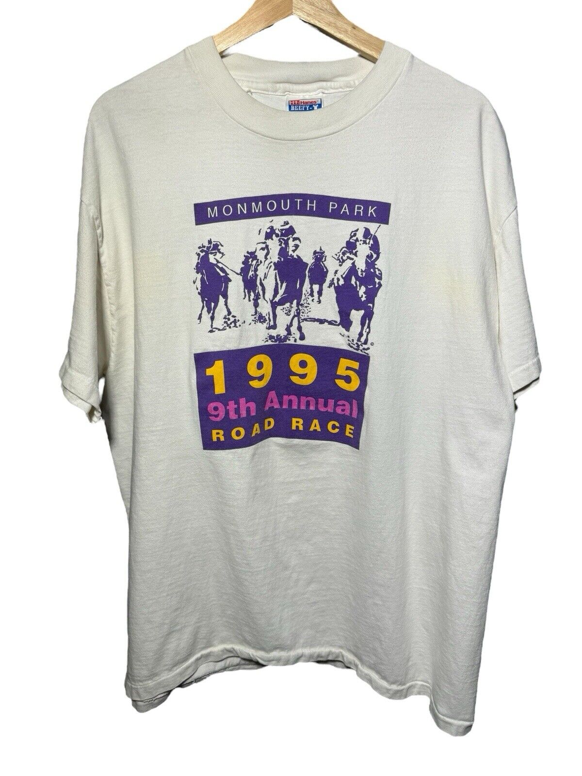 Vintage 1995 Monmouth Park Derby Horse Racing T-Shirt Sz XL White 