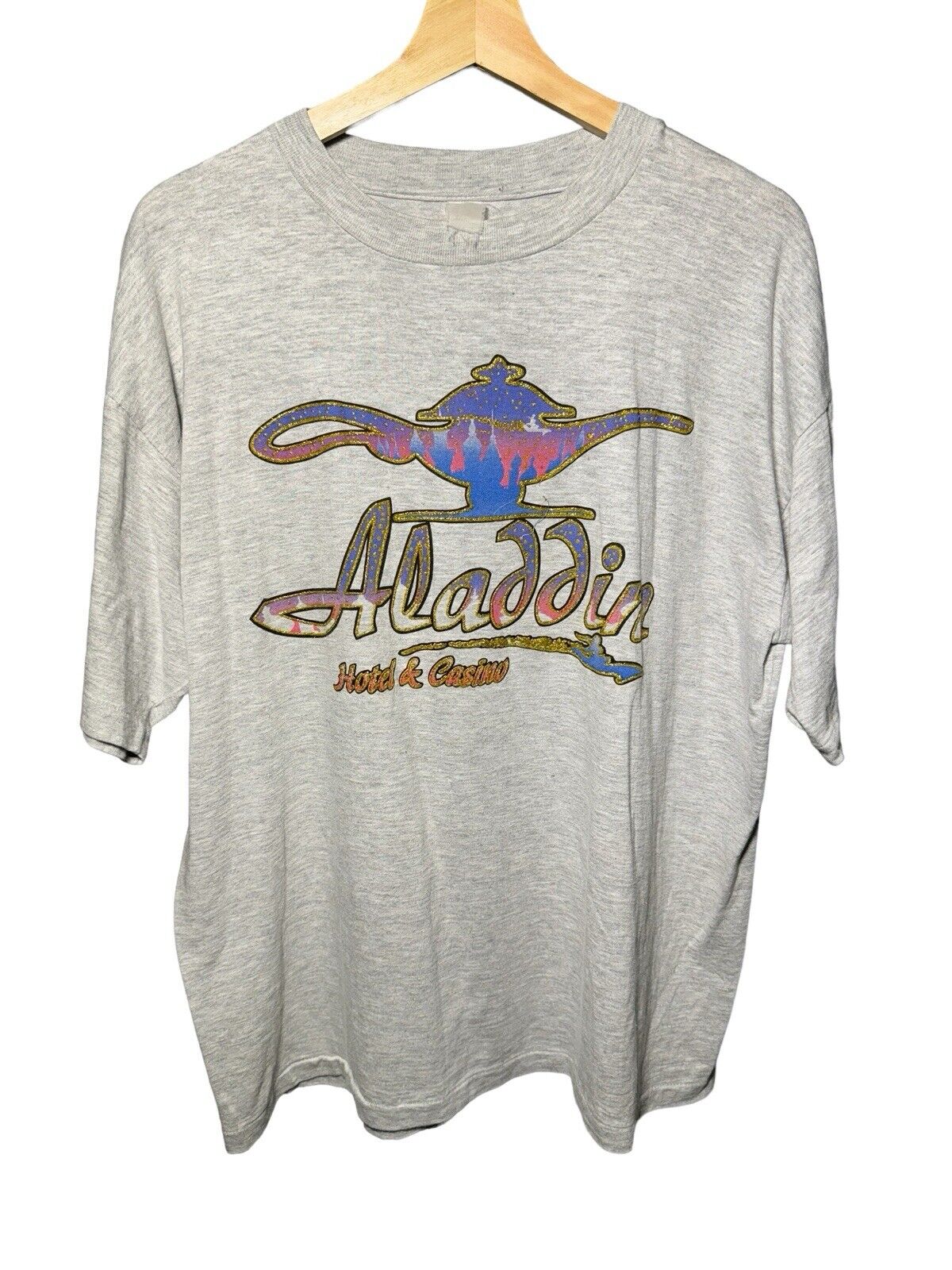 Vintage Aladdin Hotel Rare Single Stitch Puff Print Disney Shirt XL Gray 