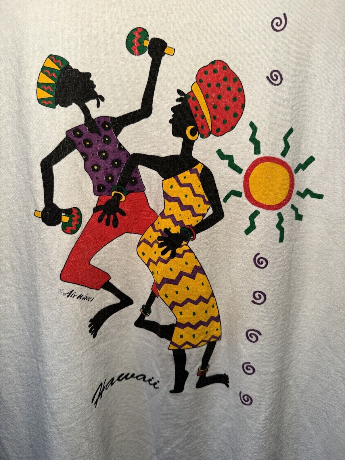 Vintage 90s Hawaii Dancing Tribe T-Shirt Size M Single Stitch Made USA White 