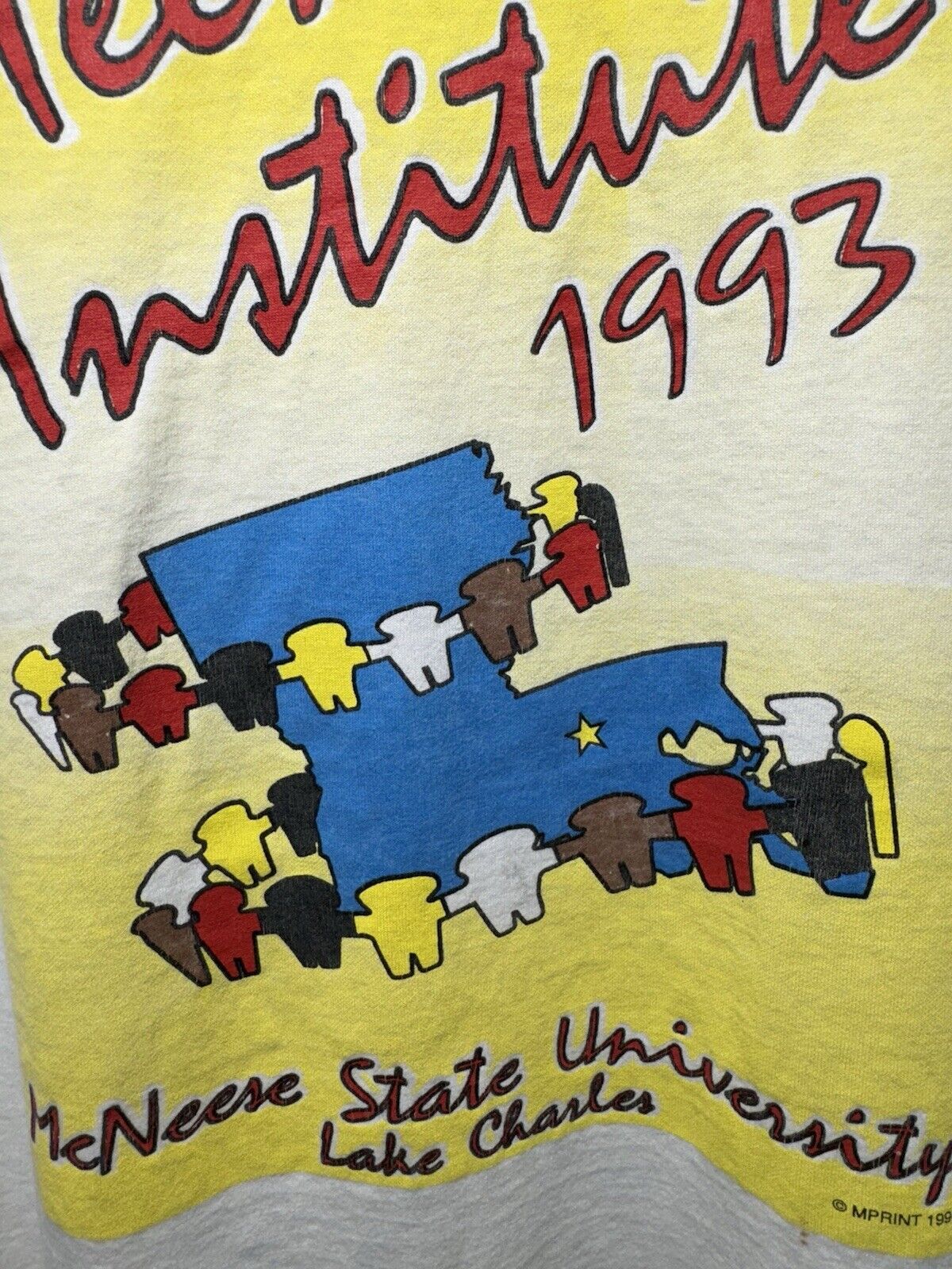 Vintage 1993 Mcneese State University T-Shirt Sz XXL White Teen Institute USA