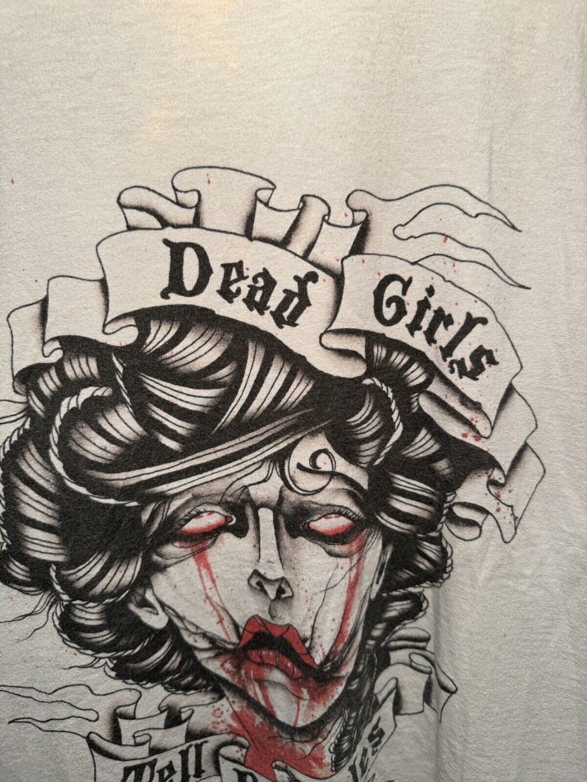 Vintage Dead Girls Tell No Tales T-Shirt Sz L Gray Horror Vulgar Graphic RARE 