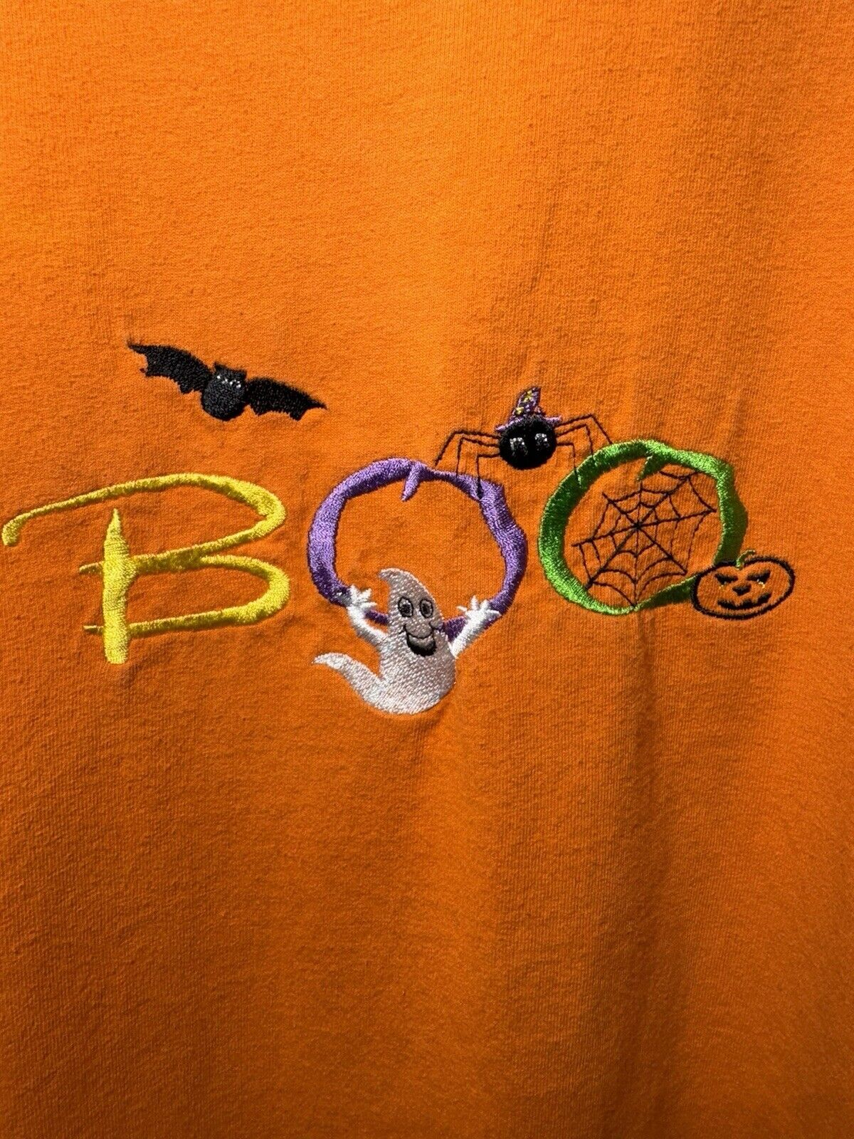 Vintage Halloween Boo Embroidered T-Shirt Orange Sz XL Murina Ghost 