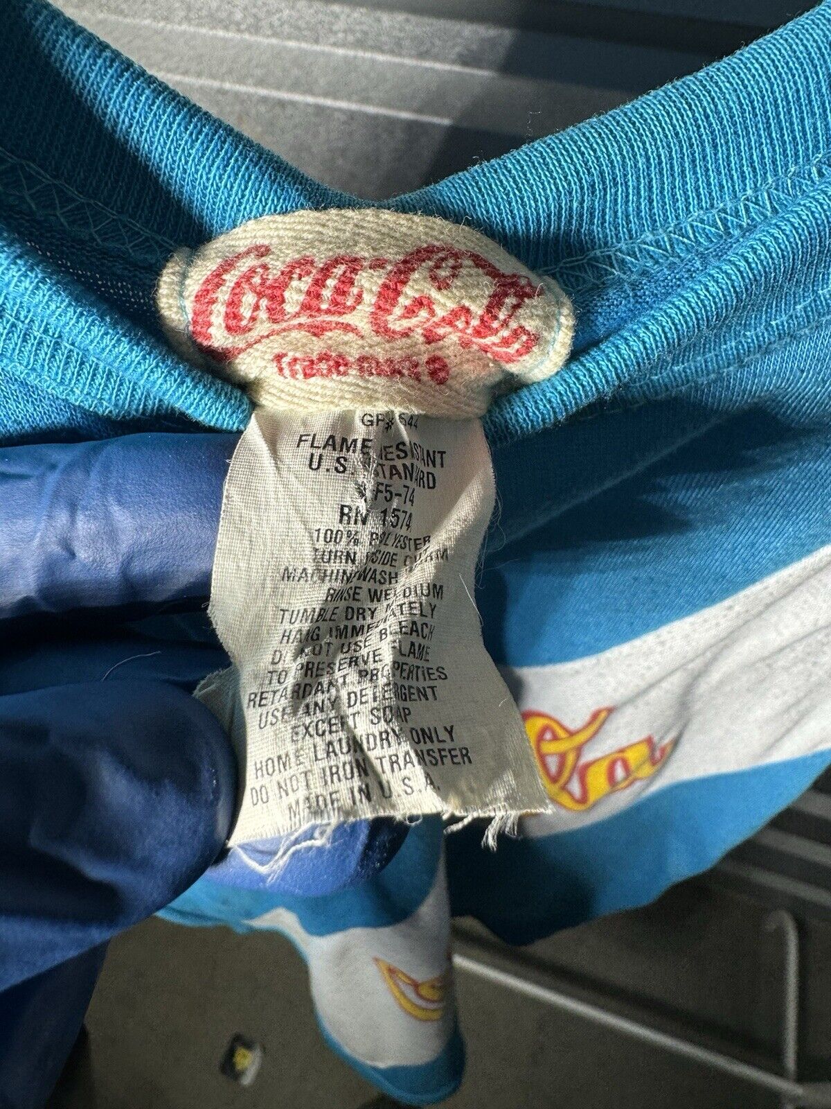 Vintage 80s COCA COLA COKE Classic T-Shirt Logo Size M Checkered Blue 