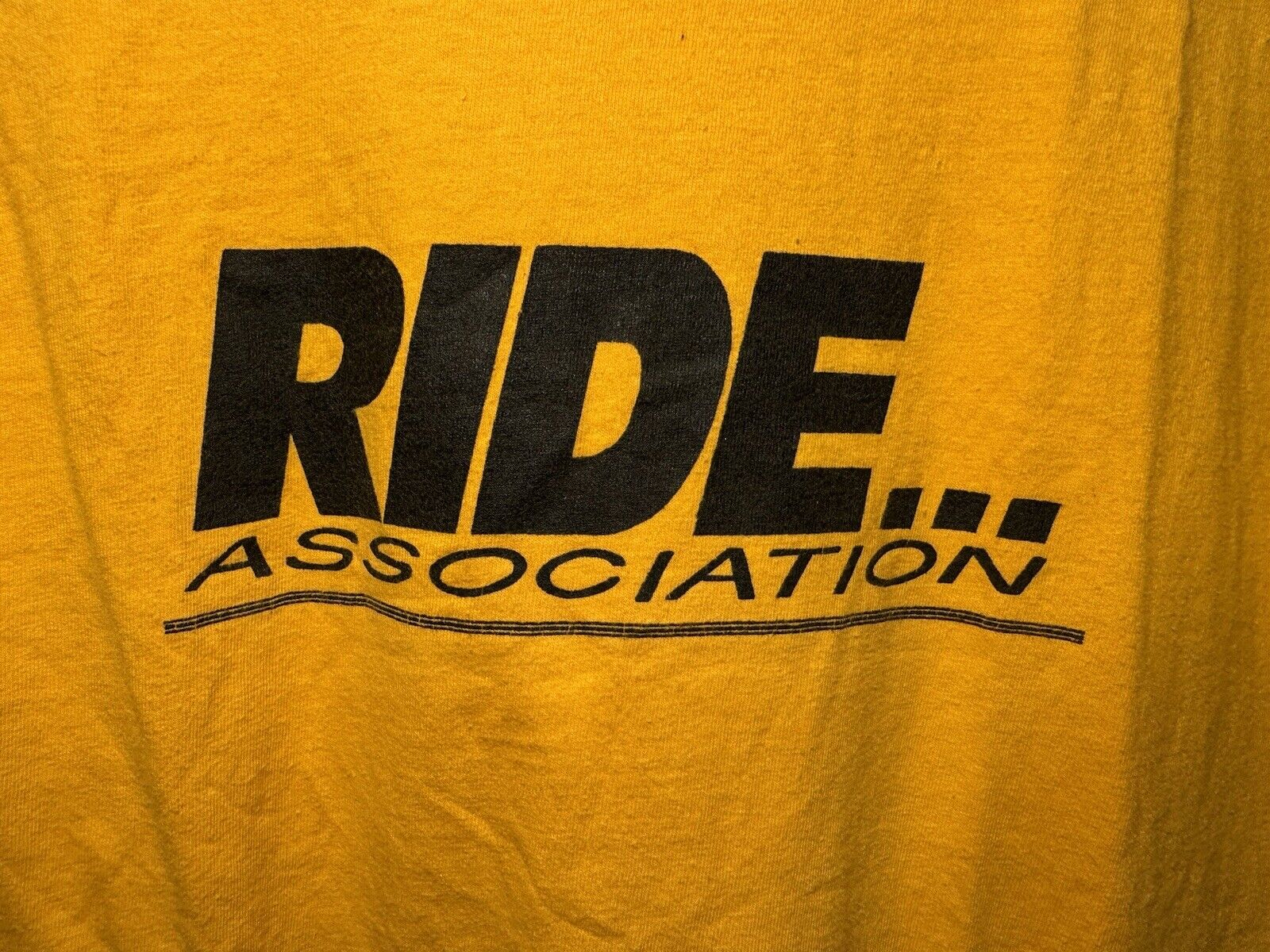 Vintage 90s Ride Association T-Shirt Yellow Sz L Hanes Single Stitch Biker Tee 