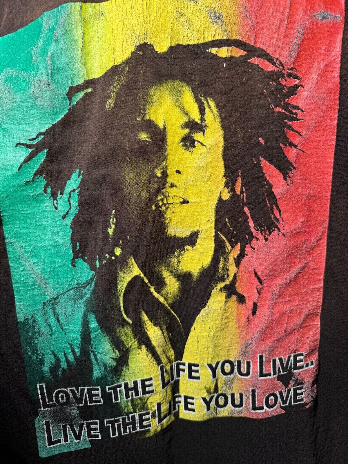 Vtg Bob Marley Shirt Mens XL Rasta Colors Live The Life You Love Distressed 