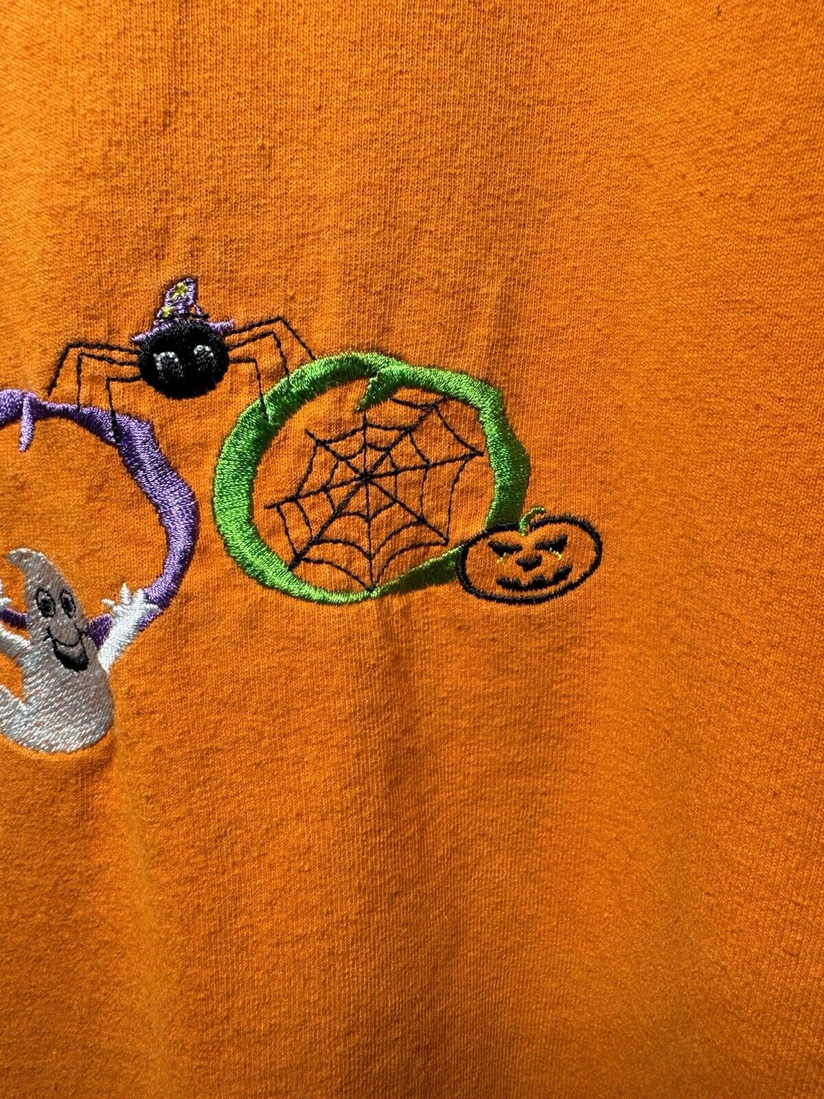 Vintage Halloween Boo Embroidered T-Shirt Orange Sz XL Murina Ghost 