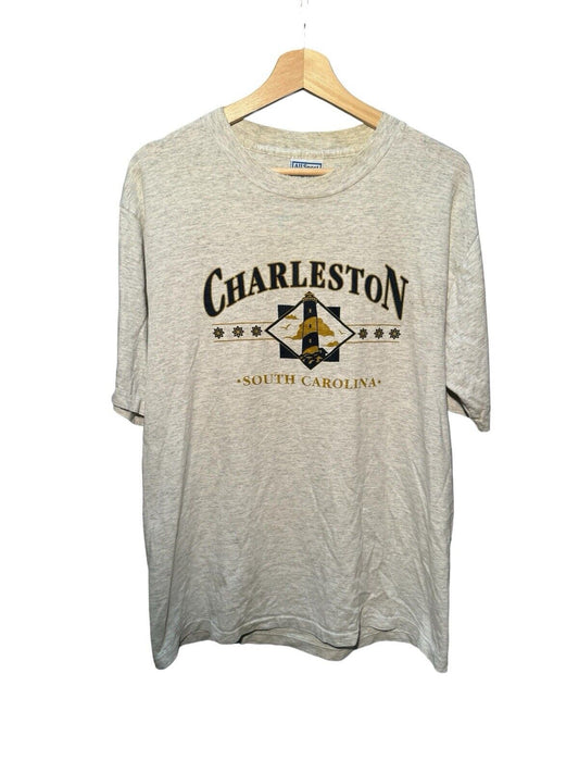 Vintage Charleston SC L Mens Gray Graphic Logo T-Shirt Made In USA 90s 