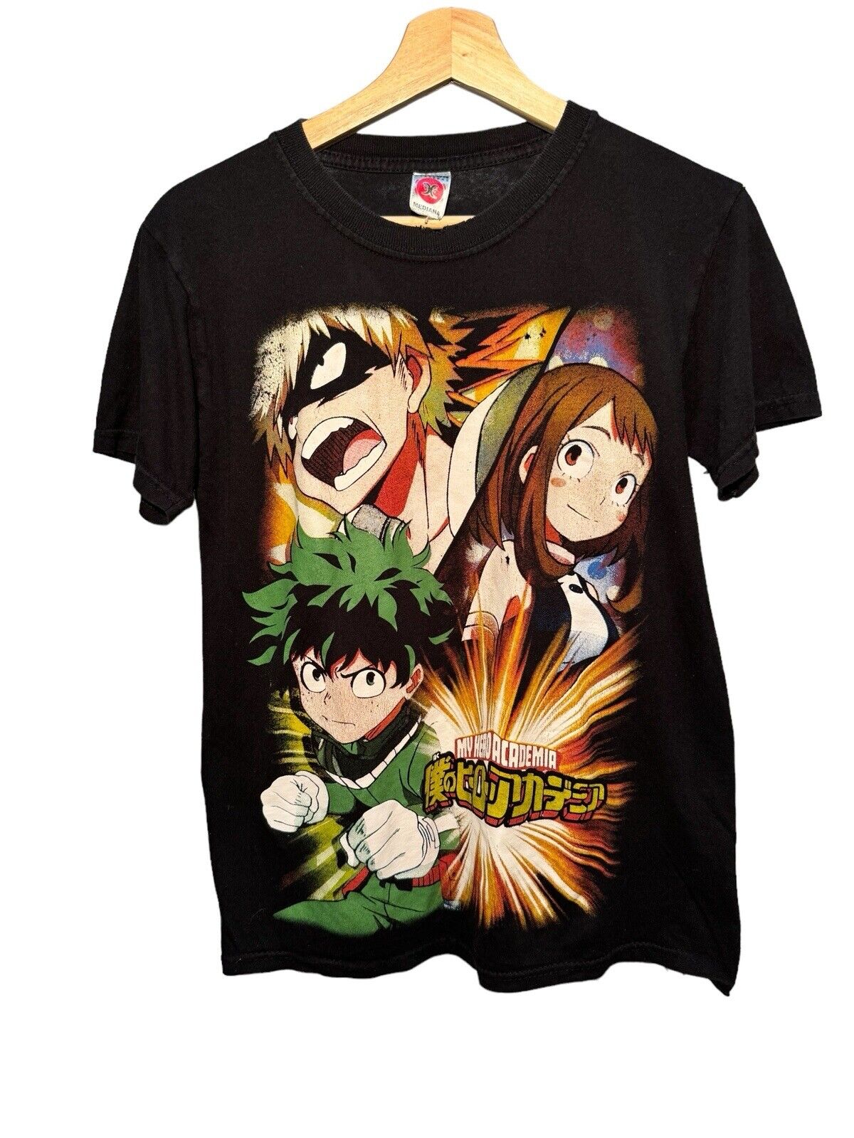 Vintage MY HERO ACADEMIA MENS M T-Shirt / Double Sided Graphic Black RARE 