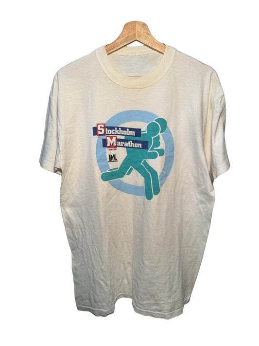 Vintage Stockholm Marathon 1991 T-Shirt Size L White Single Stitch Tee 